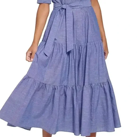 💕💕 Calvin Klein Cotton Chambray Shirt Dress with Tie, Belt , sizes 8, 10, 12 - Picture 6 of 6